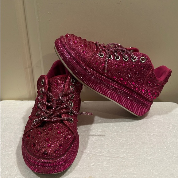 Bling Shoes - Bling Sparkle Jazzy Retro Disco shiny Rhinestone laceUp platform sneakers size 6